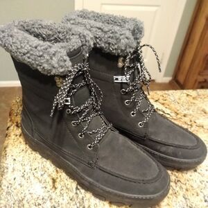 Sperry Juneau Lace Up Winter Boots Womens 10 Black Gray STS86817